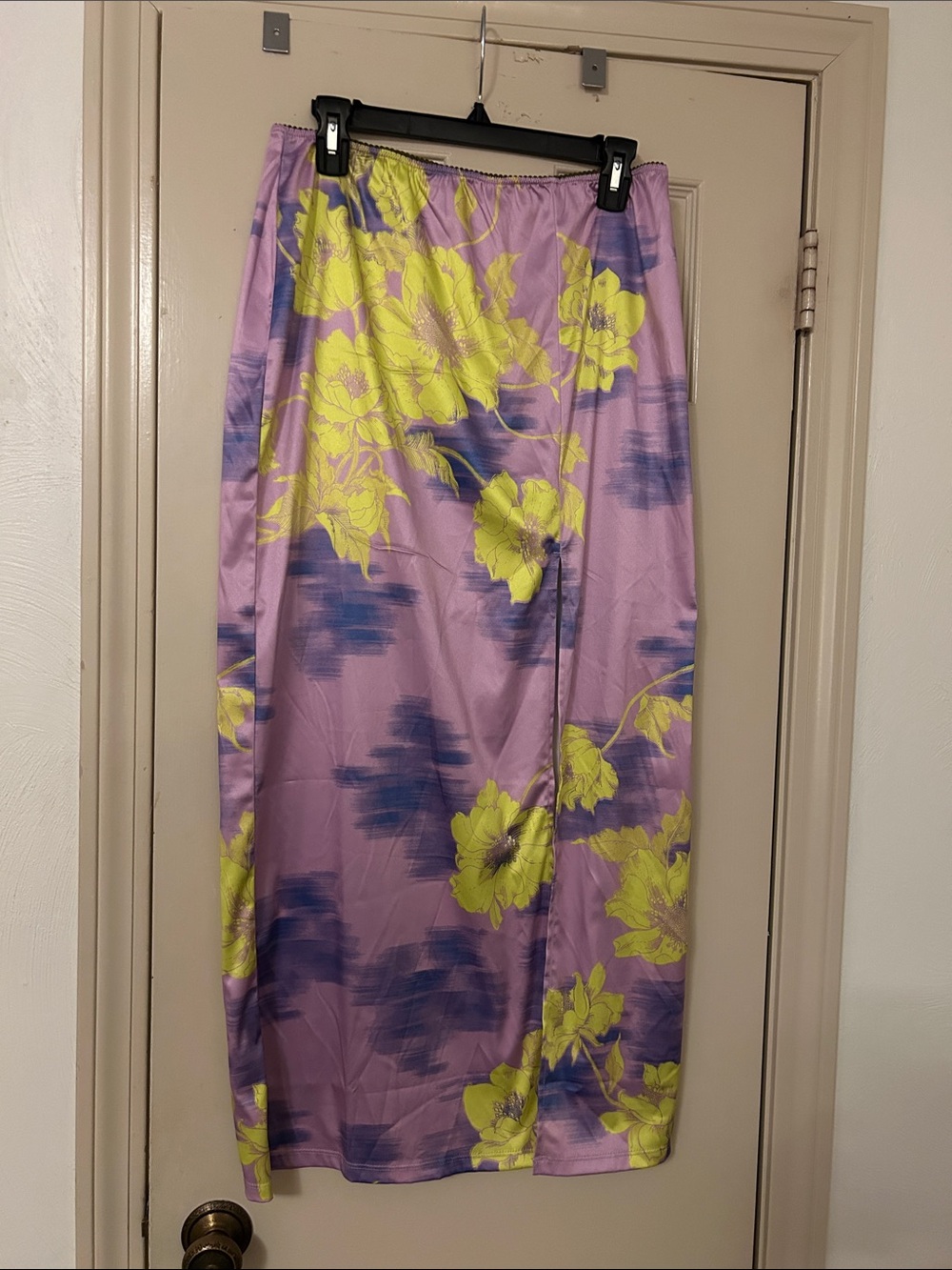 Anthropologie Lavender Floral Slip Skirt with Yellow Blooms